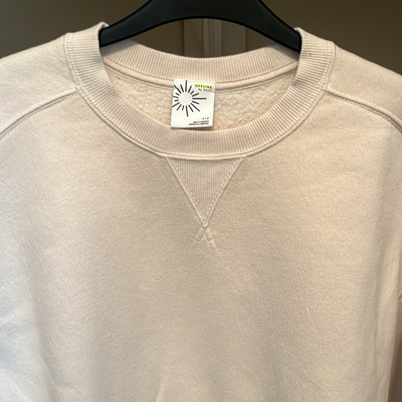 Aerie Off-line Super Soft Cream Crew Neck Pullover Sweatshirt - Picture 3 of 6